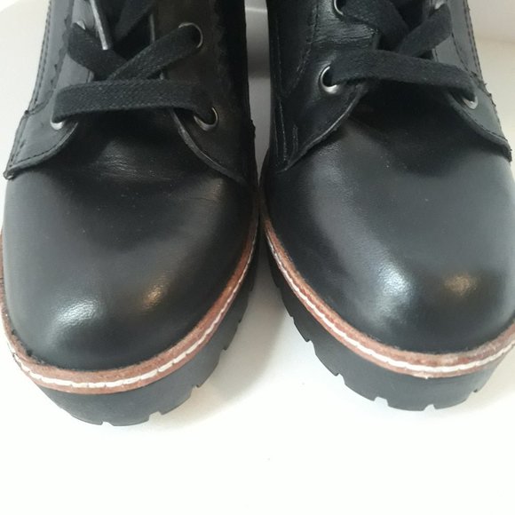 Chelsea & Violet Lexie Leather Lace-up Chunky Block Heel Combat Boot Black 8.5 - Picture 3 of 10